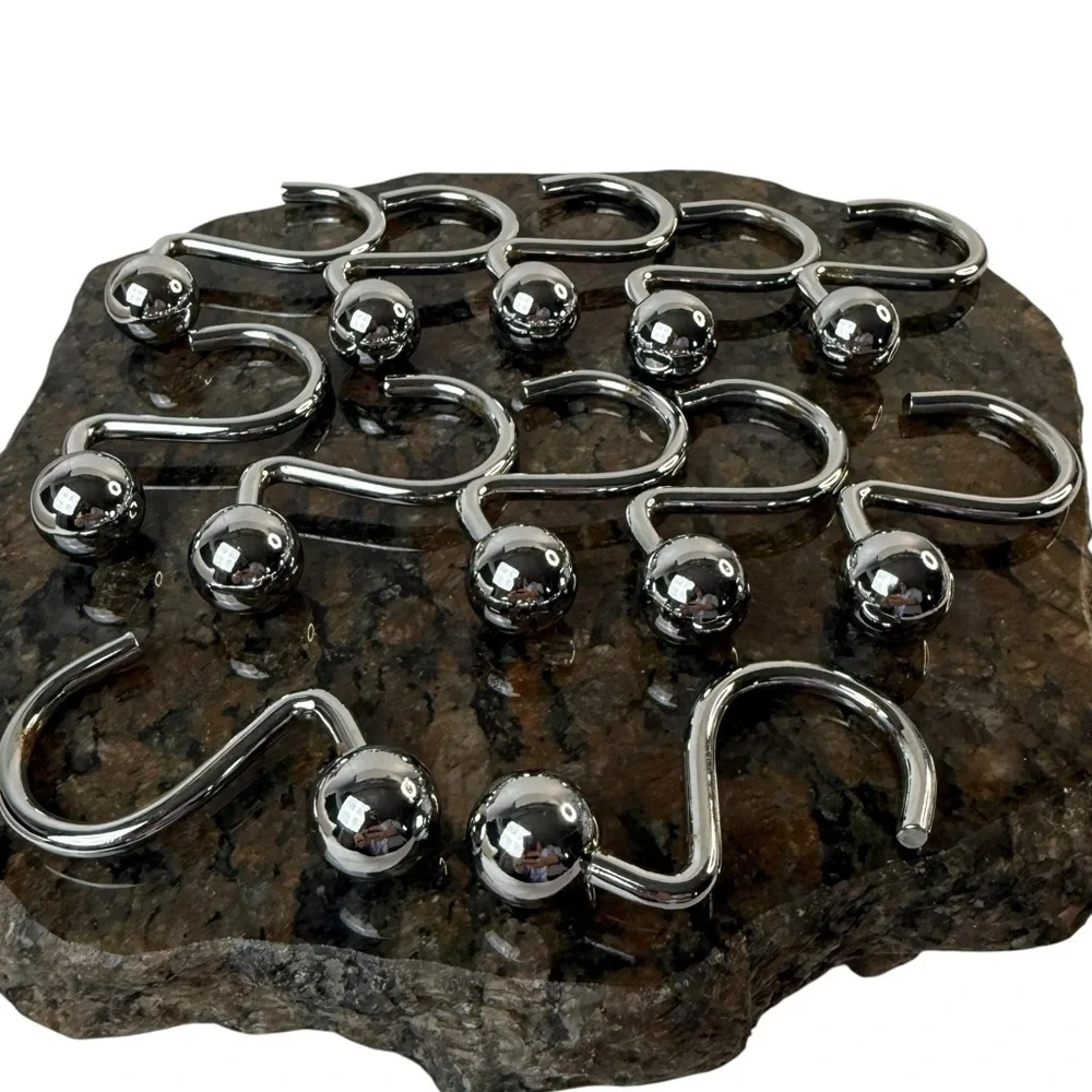 Vintage SET of 12 Shower Curtain Hooks Silver Metal Farmhouse Shabby Cottagecore